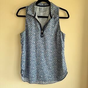 Peter Millar Carner Floral Zip Neck Sleeveless Polo Tennis Golf Top Blue Sz M